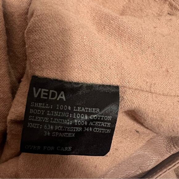 Veda leather motorcycle jacket tan blush Sz M - Picture 4 of 6